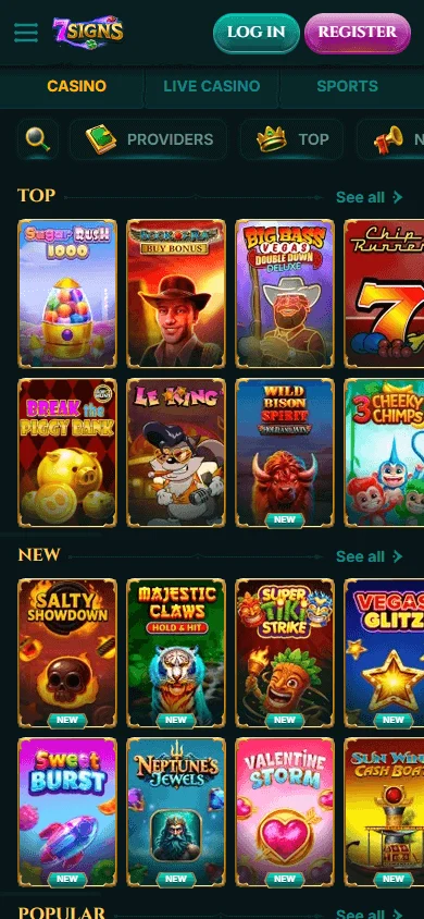 7Signs Casino mobile browser games with slots and live casino access