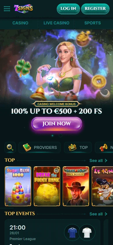 7Signs Casino mobile browser experience on an iOS or Android device